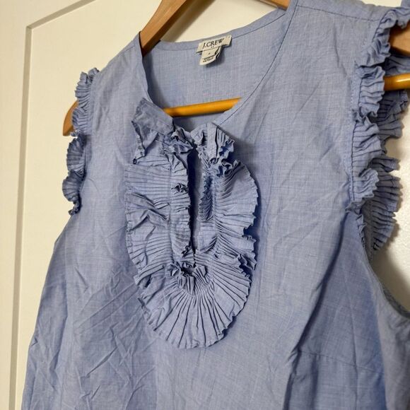J Crew Tank Top Women Sz 4 Light Blue Ruffle Front Sleeveless Lightweight Cotton - Picture 3 of 10